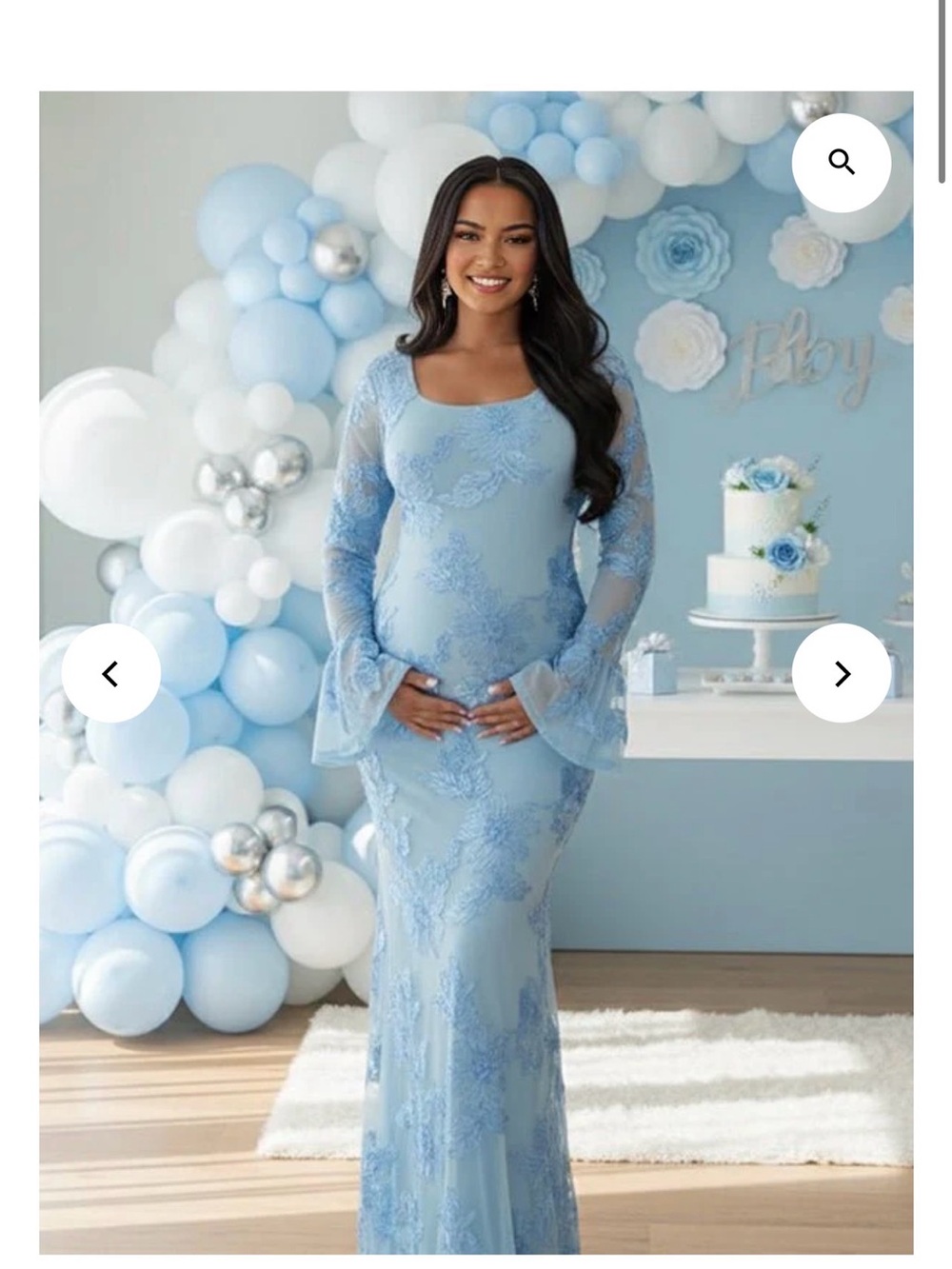 Momyknows Mesh Embroidery Floral Ruffle Bodycon Maternity Maxi Dress. Size M.